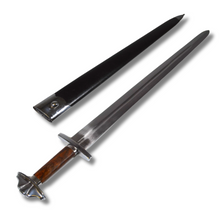 Load image into Gallery viewer, Viking Sword with its leather scabbard
