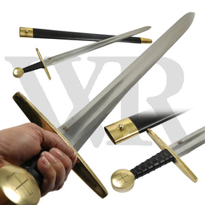 10th Century Brass Hilted Crusader Sword Full Tang Tempered Battle Ready Hand Forged WR-642T